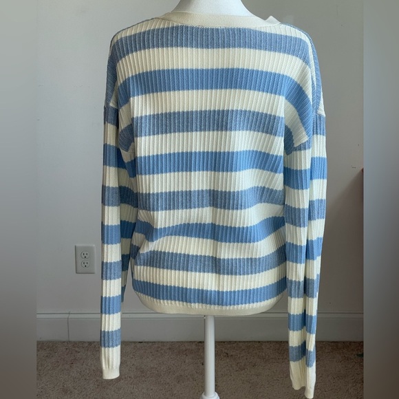 Talbots Striped Blue and Cream Women's V-Neck Cardigan Size Small - Picture 3 of 4